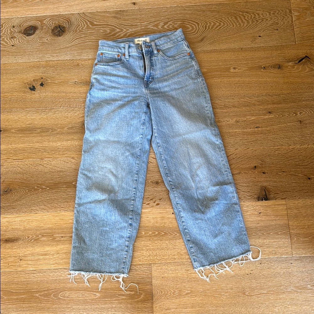 Madewell Blue Cropped Jeans with Distressed Hem